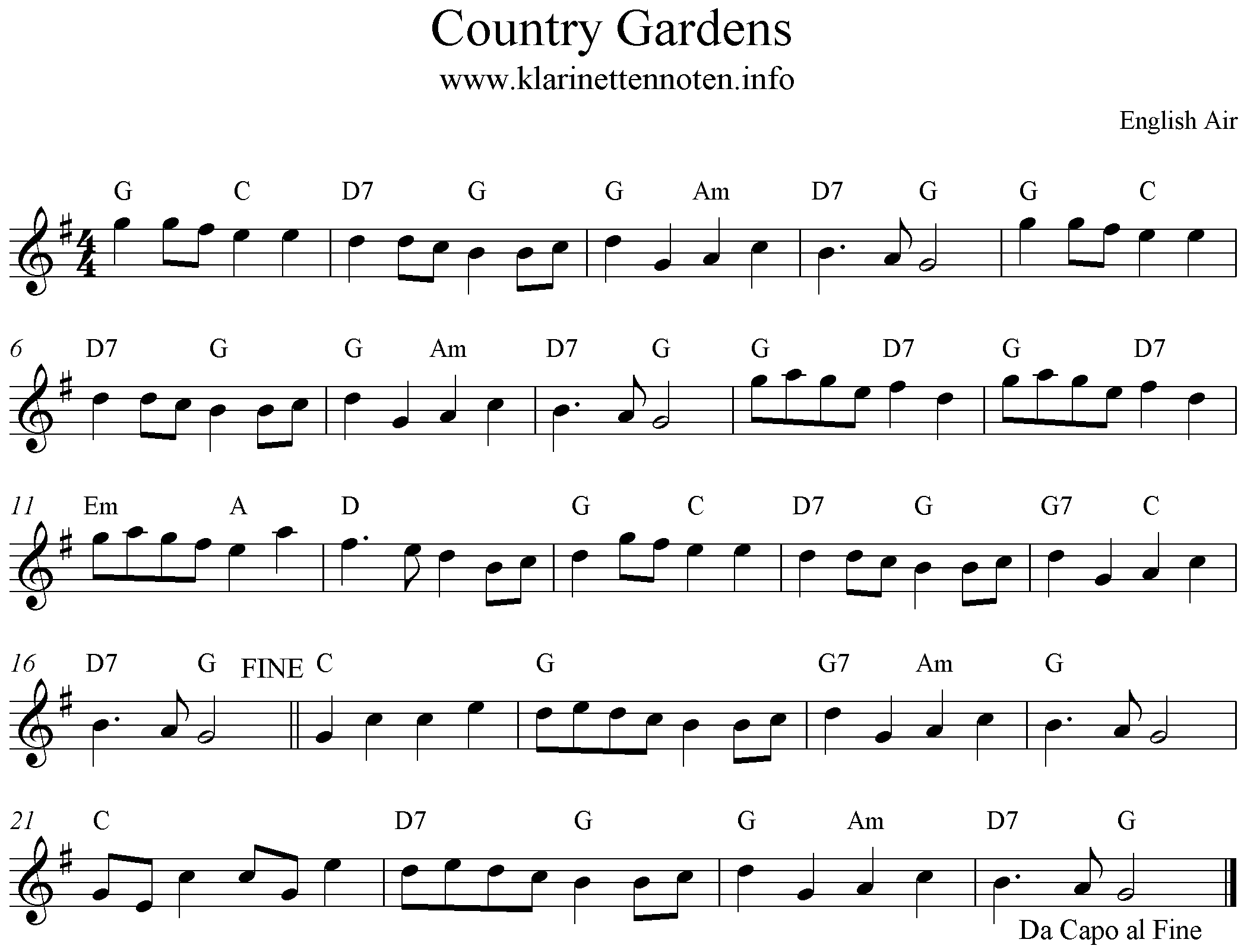 Country Gardens, Noten, G-Dur